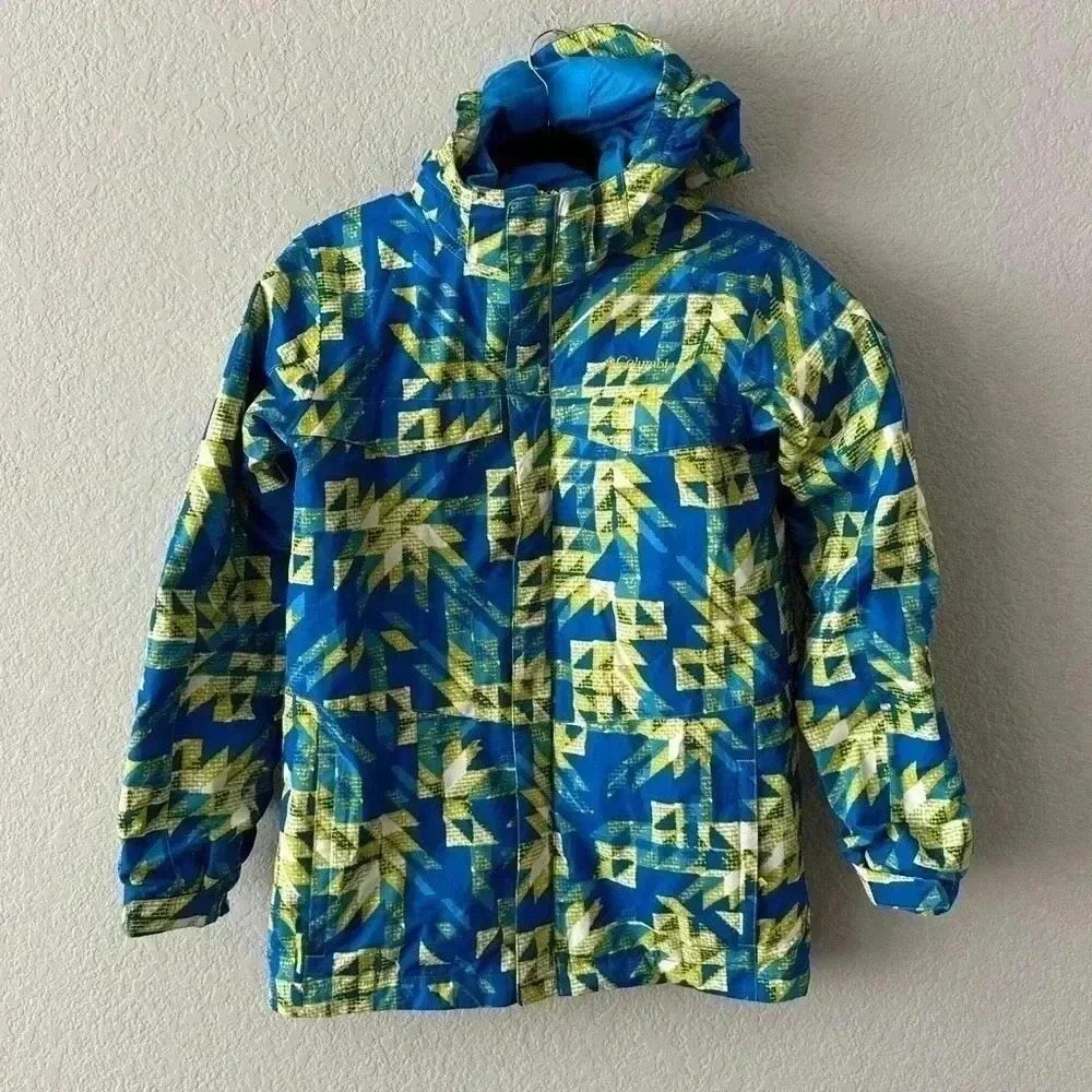 Columbia Blue Abstract Print Large Interchange Omni Tech Winter Ski Jacket